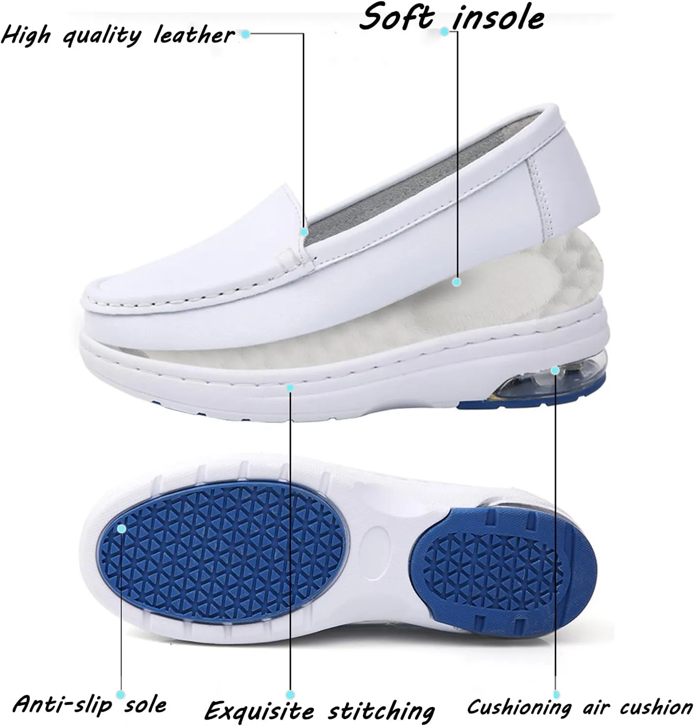 YTINGNICE Nurse Shoes,Air-Cushion Sole Slip Resistant Wedge Heel Soft Sole Nursing Shoes,Lightweight Arch Support Air Cushion Restaurant Work Shoes