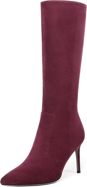 Zamikoo Women's Knee High Boots, Pointed Toe High Heel Thigh High Boots, Dressy Sexy Stiletto Heel Tall Boots, Zip Closure with Fur 3.5 Inch