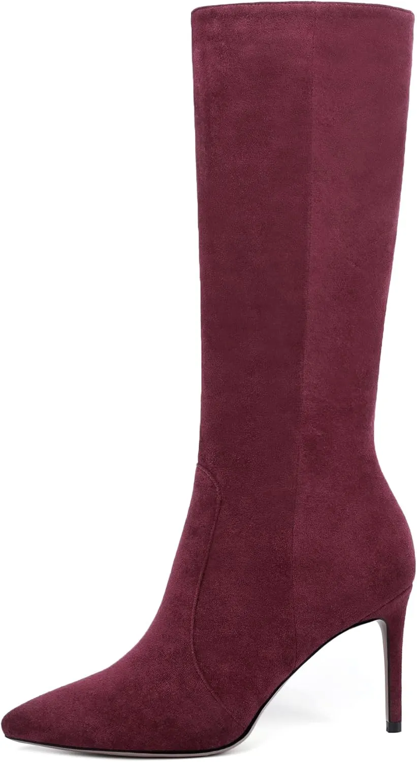 Zamikoo Women's Knee High Boots, Pointed Toe High Heel Thigh High Boots, Dressy Sexy Stiletto Heel Tall Boots, Zip Closure with Fur 3.5 Inch