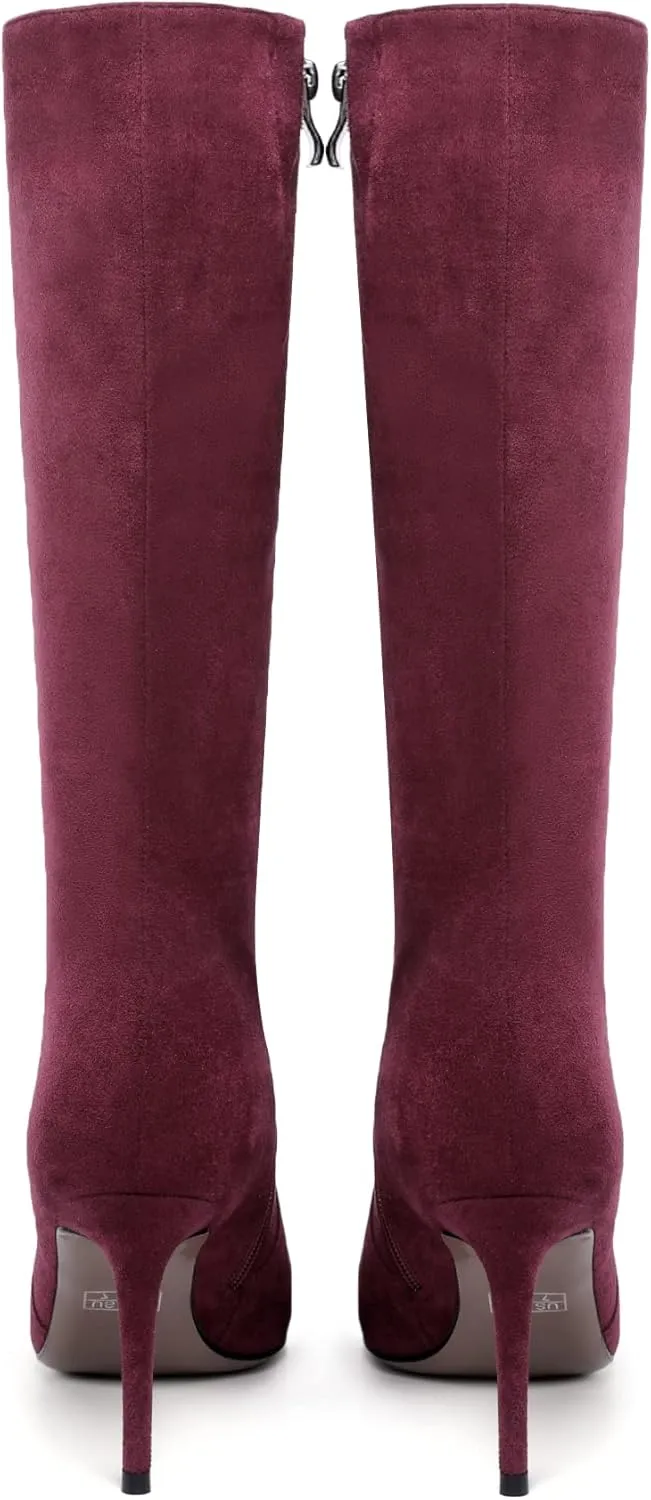 Zamikoo Women's Knee High Boots, Pointed Toe High Heel Thigh High Boots, Dressy Sexy Stiletto Heel Tall Boots, Zip Closure with Fur 3.5 Inch