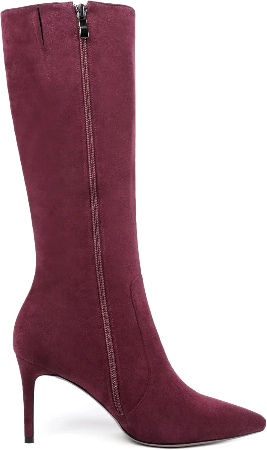 Zamikoo Women's Knee High Boots, Pointed Toe High Heel Thigh High Boots, Dressy Sexy Stiletto Heel Tall Boots, Zip Closure with Fur 3.5 Inch