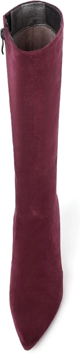 Zamikoo Women's Knee High Boots, Pointed Toe High Heel Thigh High Boots, Dressy Sexy Stiletto Heel Tall Boots, Zip Closure with Fur 3.5 Inch