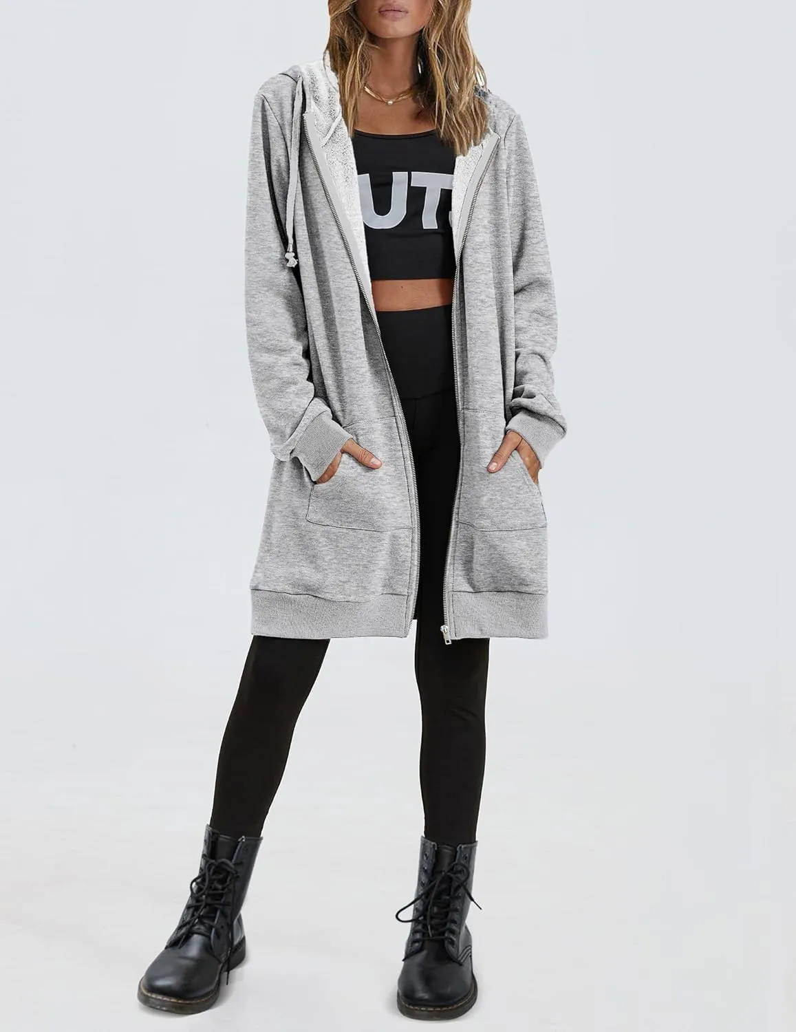 Zeagoo Womens Zip Up Hoodies Long Sleeve Fall Lightweight Hooded Sweatshirt Oversized Fleece Jacket With Pockets