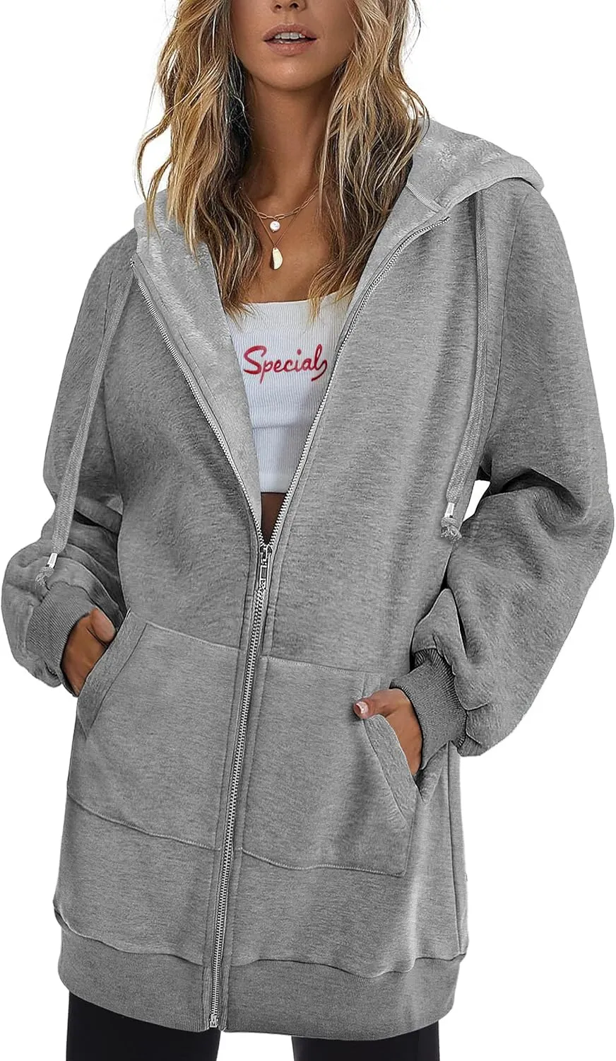 Zeagoo Womens Zip Up Hoodies Long Sleeve Fall Lightweight Hooded Sweatshirt Oversized Fleece Jacket With Pockets