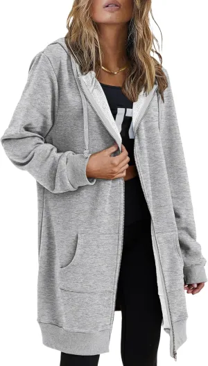 Zeagoo Womens Zip Up Hoodies Long Sleeve Fall Lightweight Hooded Sweatshirt Oversized Fleece Jacket With Pockets