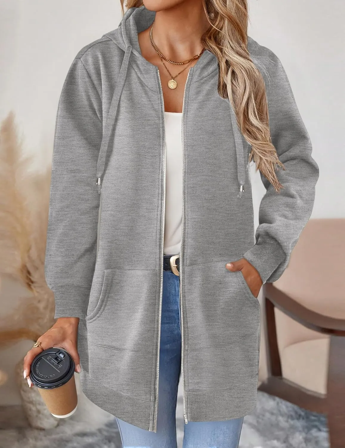 Zeagoo Zip Up Hoodies For Women Long Sleeve Oversized Sweatshirts Casual Lightweight Fleece Jackets With Pockets