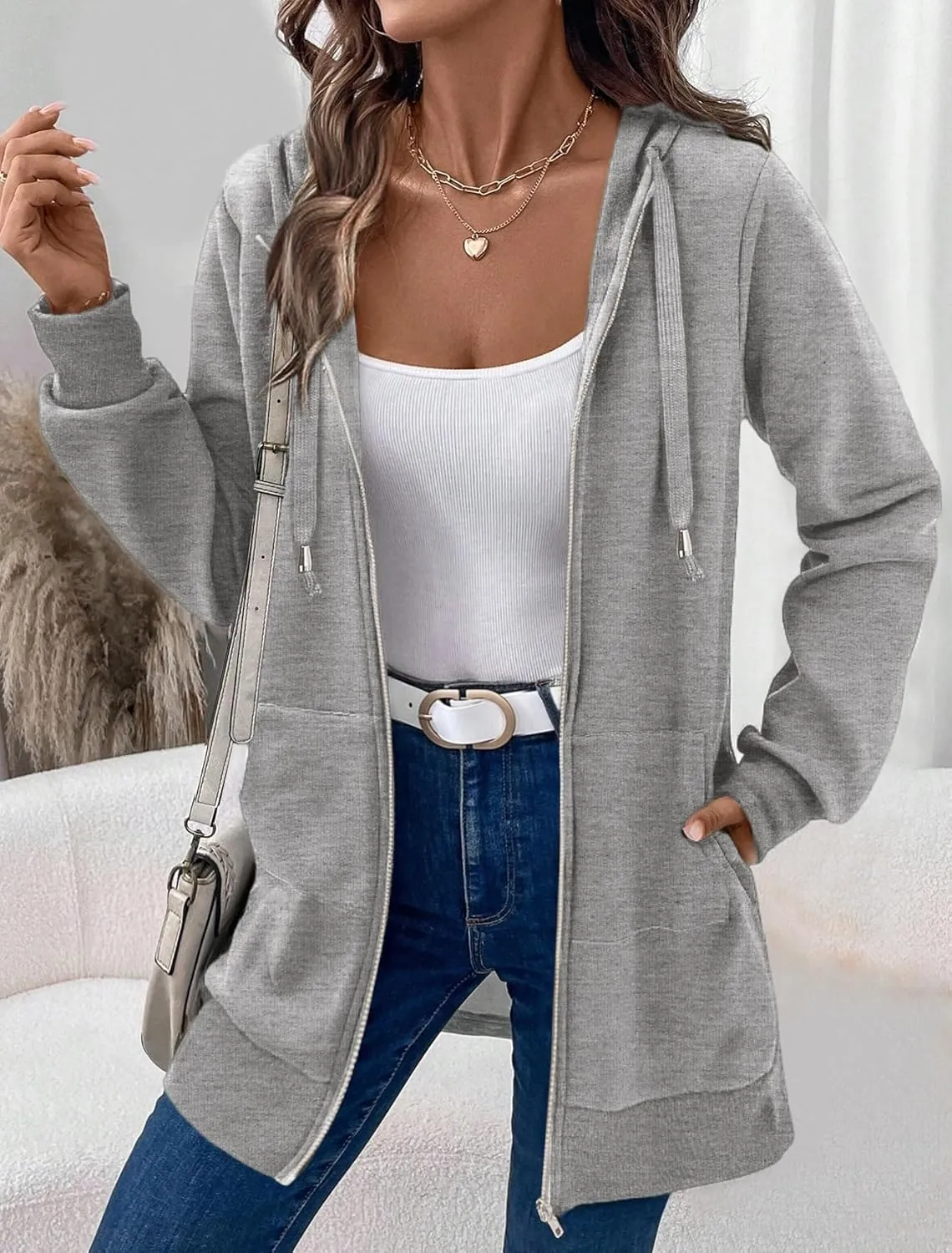Zeagoo Zip Up Hoodies For Women Long Sleeve Oversized Sweatshirts Casual Lightweight Fleece Jackets With Pockets